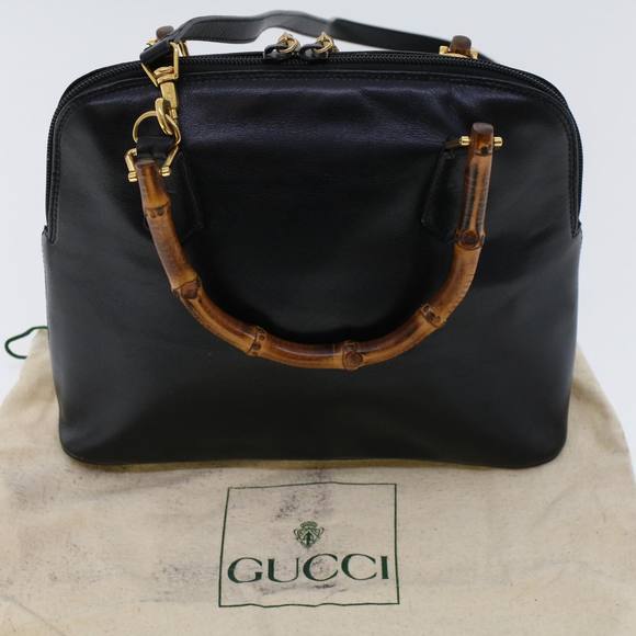 GUCCI Bamboo Hand Bag Leather 2way Black Auth 45974 - Picture 12 of 16